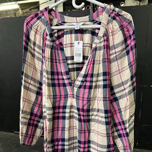 Crown & Ivy Tan Plaid Core Peasant top - 3X